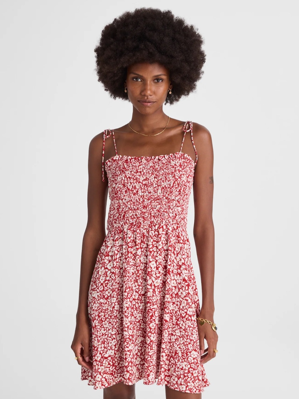 Madewell Red Floral Smocked Sundress